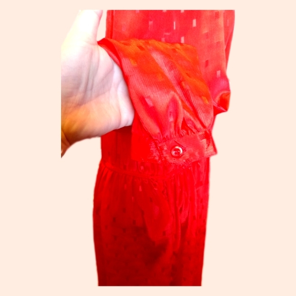 🔴 SALE VTG 80's Embossed Pattern Long Sleeve Button-Up Dress - Picture 6 of 10